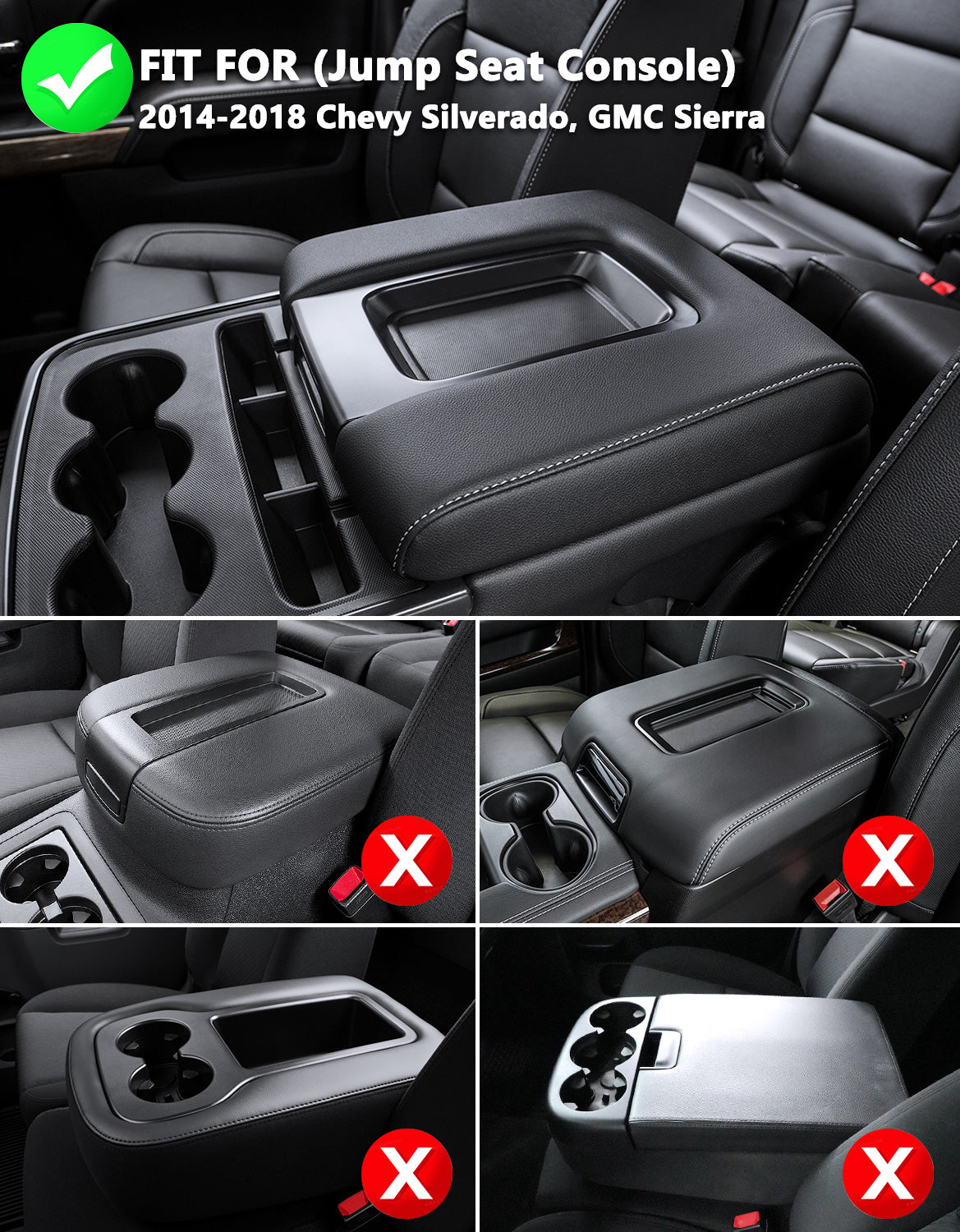 KBH Center Console Armrest Cover for Jump Seat 2014-2018 Chevy Silverado 1500 2500 3500,2014-2018 GMC Sierra 1500 2500 3500