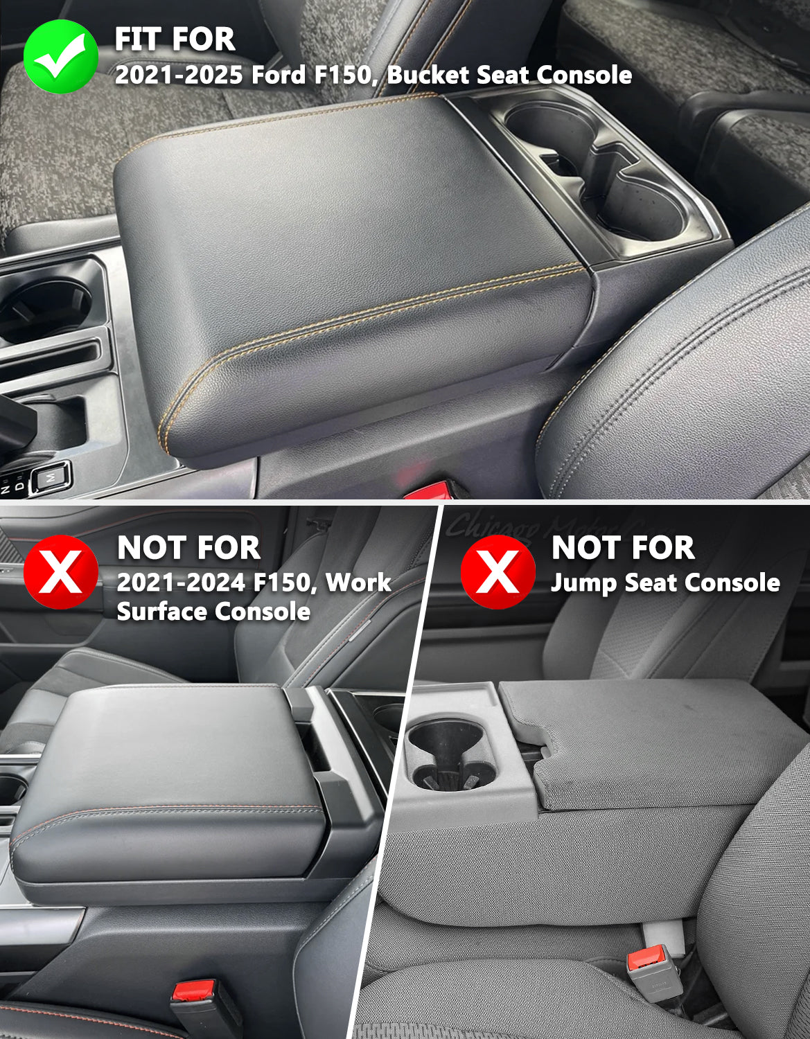 KBH Center Console Armrest Cover Pad for Bucket Seat 2021-2025 Ford F-150