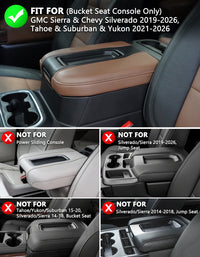 Thick Version Center Console Cushion Cover for Bucket Seat 2019-2026 GMC Sierra 1500 2500 3500,2019-2026 Chevy Silverado 1500 2500 3500, 2021-2026 Tahoe/Suburban/Yukon