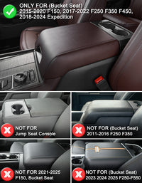 Center Console Armrest Cover Pad for Bucket Seat 2015-2020 Ford F150, 2017-2022 F250 F350 F450 F550 Super Duty, 2018-2024 Ford Expedition