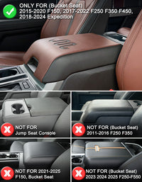 Center Console Armrest Cover Pad for Bucket Seat 2015-2020 Ford F150, 2017-2022 F250 F350 F450 F550 Super Duty, 2018-2024 Ford Expedition