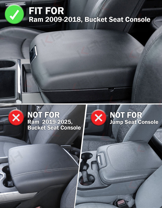 Center Console Armrest Cover Protector for Bucket Seat 2009-2018 Dodge RAM 1500 2500 3500