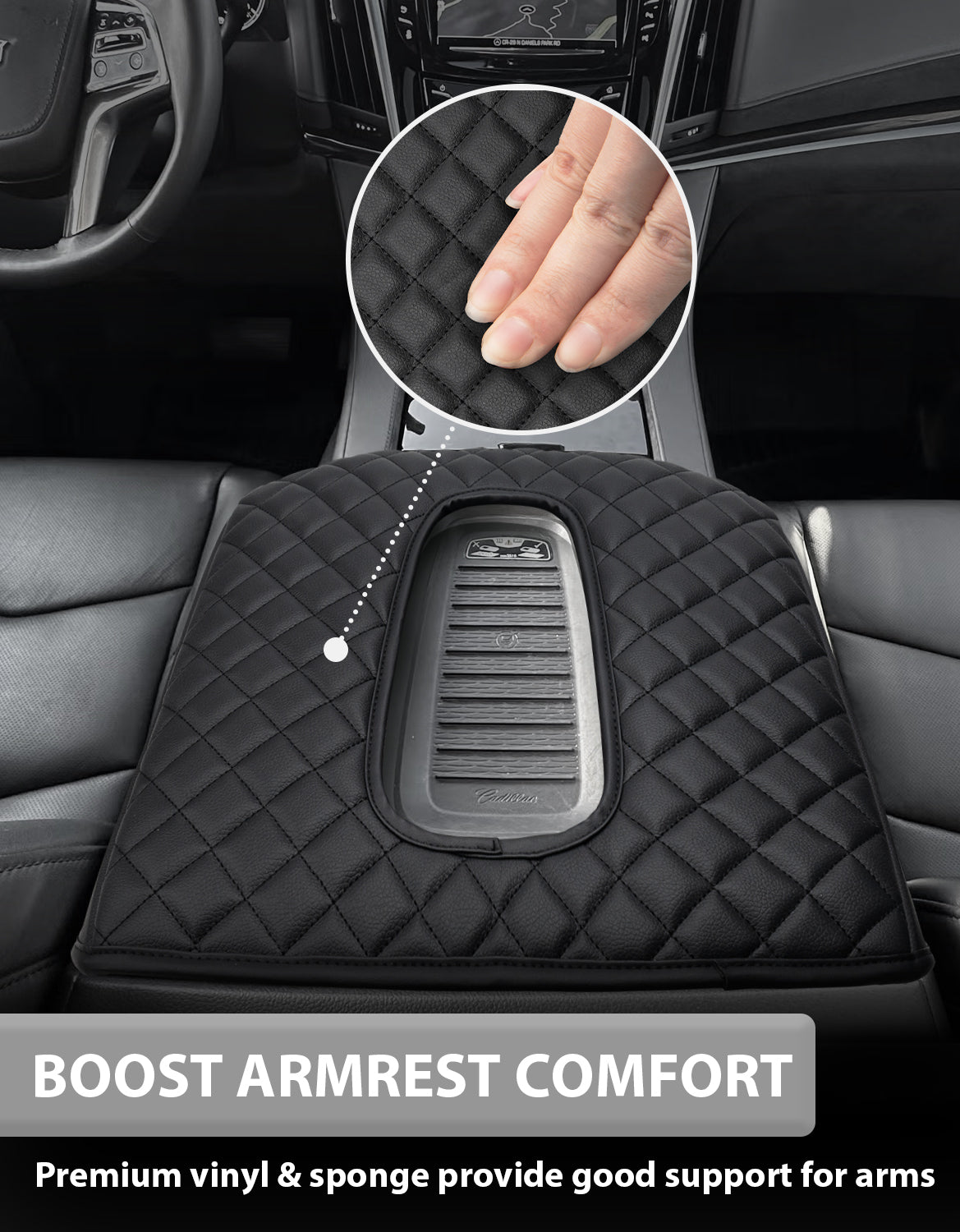 KBH Black Center Console Armrest Cover Pad Cushion Protector for Cadillac Escalade 2015-2020