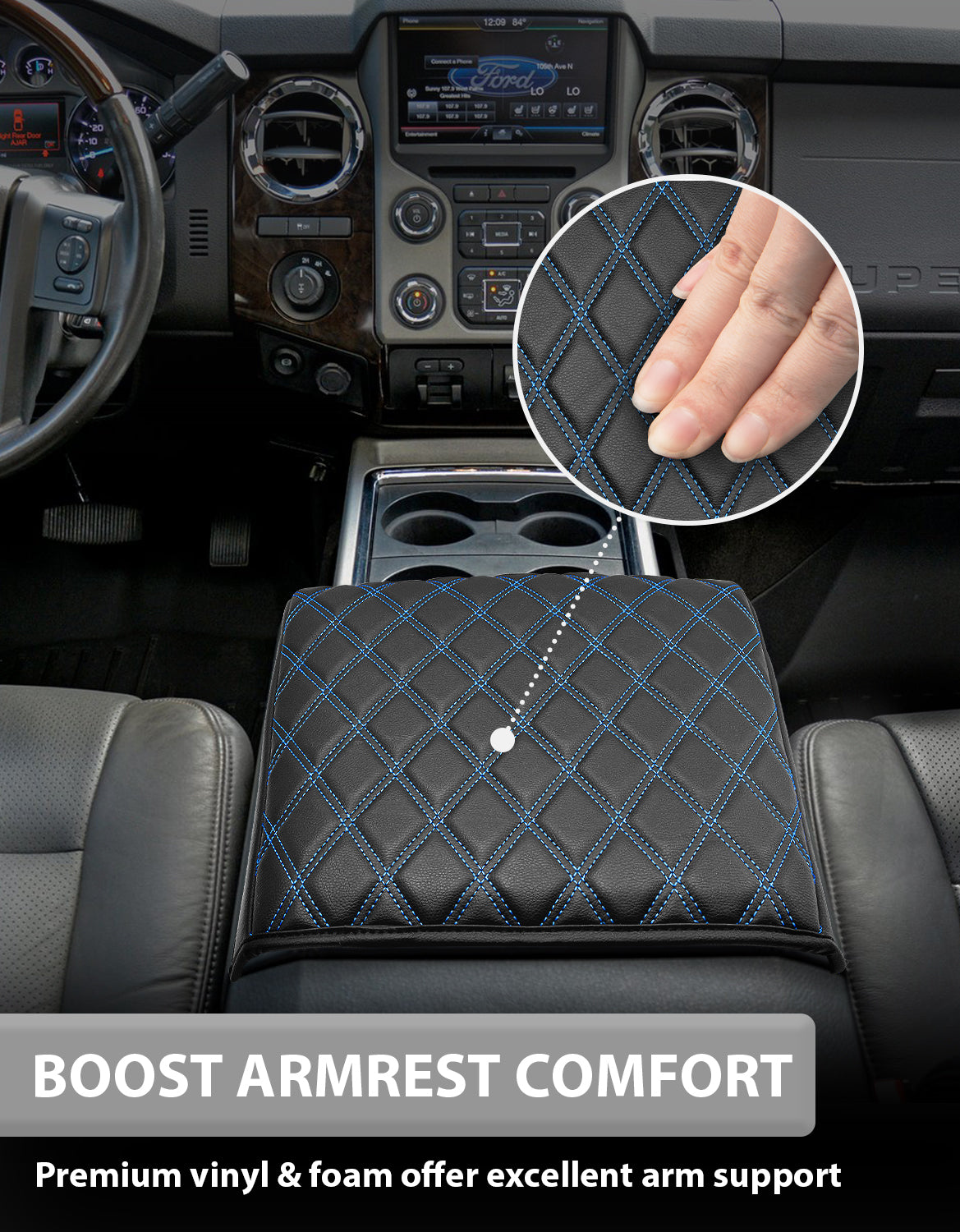 KBH Center Console Cover Pad for Bucket Seat 2011-2016 Ford F250 F350 F450 F550 Super Duty