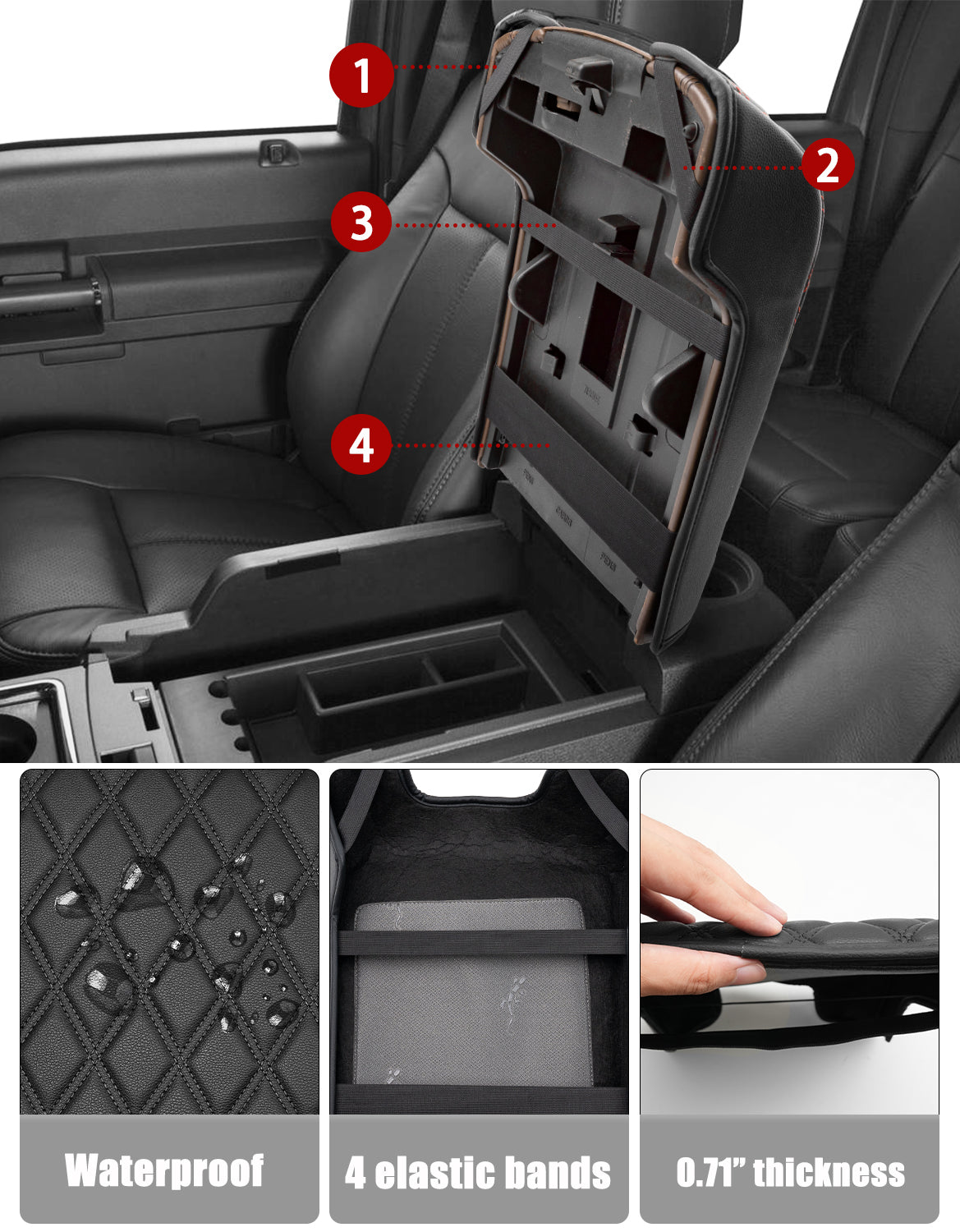 KBH Center Console Cover Pad for Bucket Seat 2011-2016 Ford F250 F350 F450 F550 Super Duty