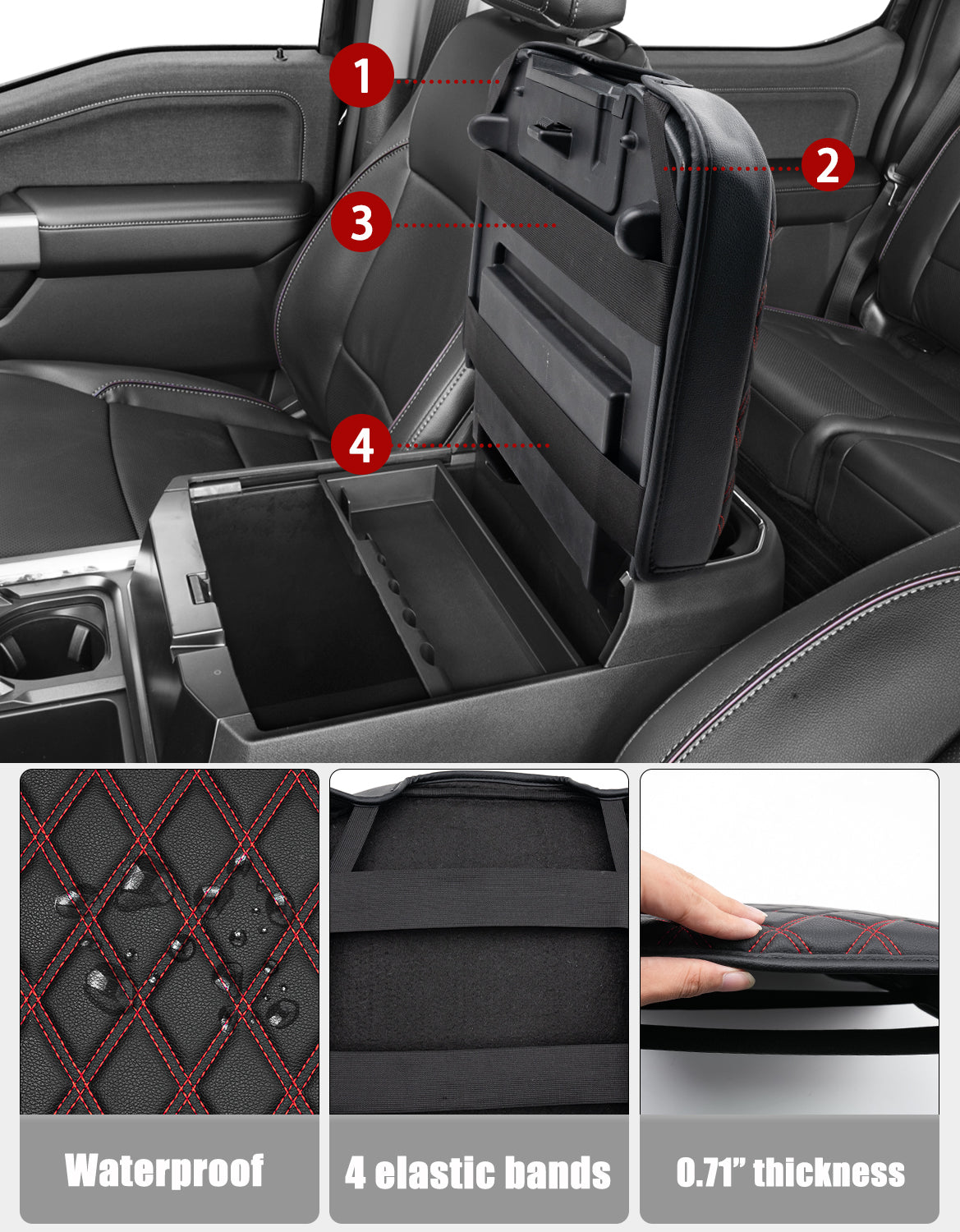 KBH Center Console Cover Pad for Bucket Seat 2023-2025 Ford F250 F350 F450 F550 Super Duty