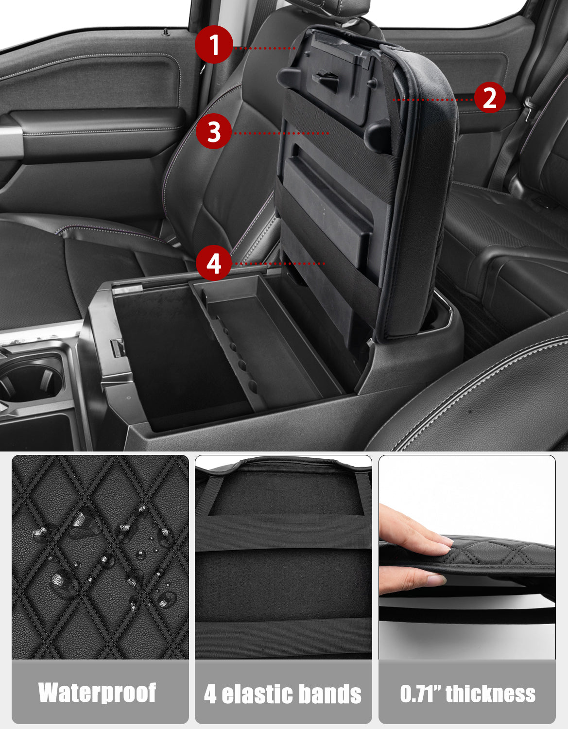 KBH Center Console Cover Pad for Bucket Seat 2023-2025 Ford F250 F350 F450 F550 Super Duty