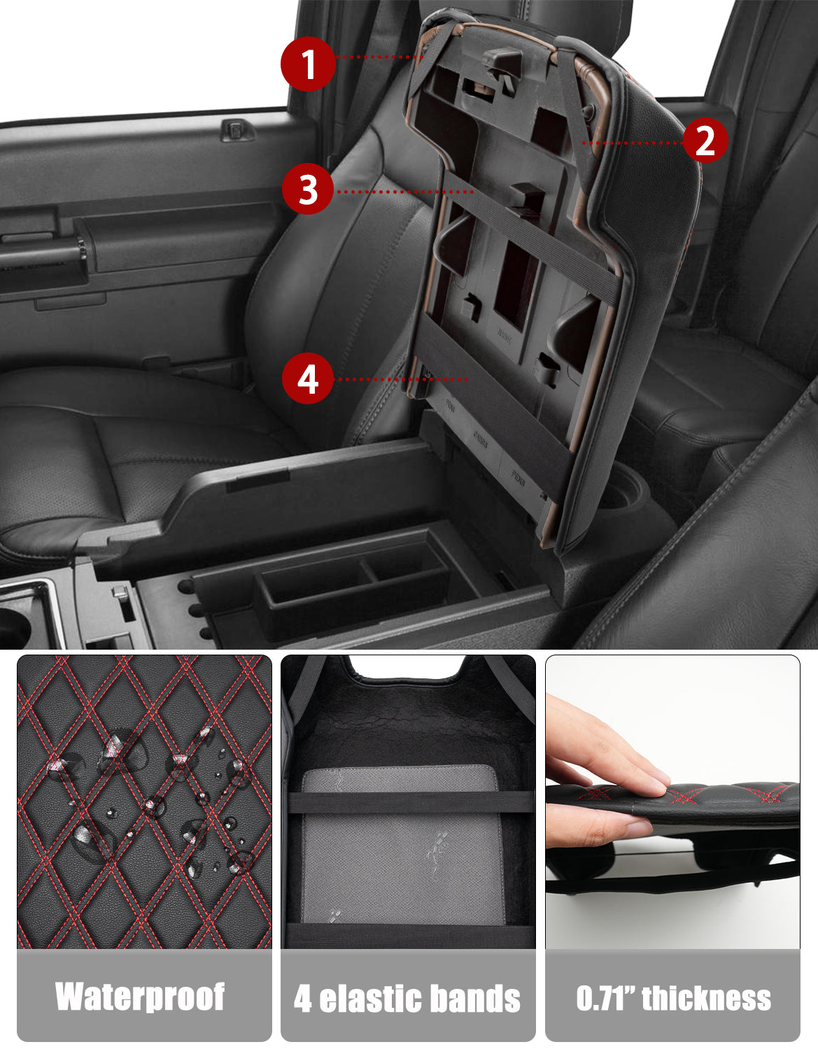 KBH Center Console Cover Pad for Bucket Seat 2011-2016 Ford F250 F350 F450 F550 Super Duty