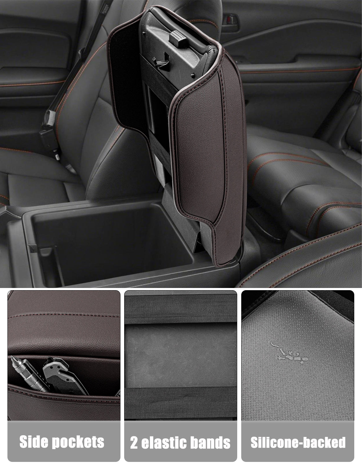 KBH Center Console Armrest Cover for Honda Pilot 2023-2026, Honda Ridgeline 2024-2025, Passport 2024-2026，Middle Console Lid Protector with Side Pockets