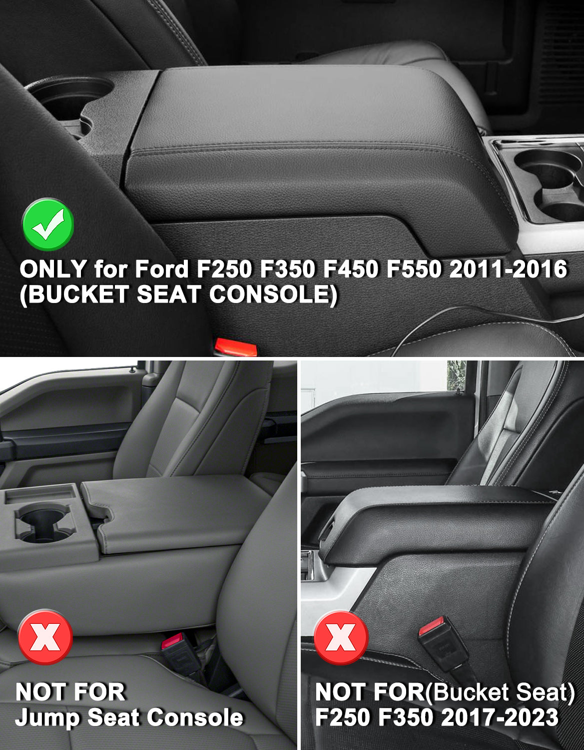 KBH Center Console Cover Pad for Bucket Seat 2011-2016 Ford F250 F350 F450 F550 Super Duty