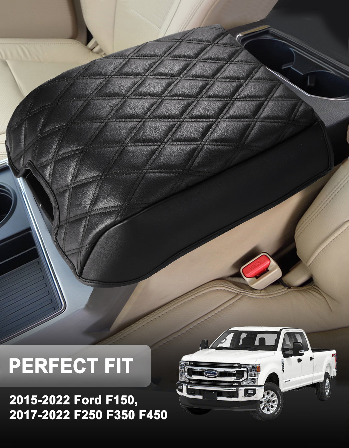 KBH Center Console Armrest Cover Cushion Pad Protector for 2015-2020 Ford F150, 2017-2022 F250/F350/F450, 2018-2023 Expedition