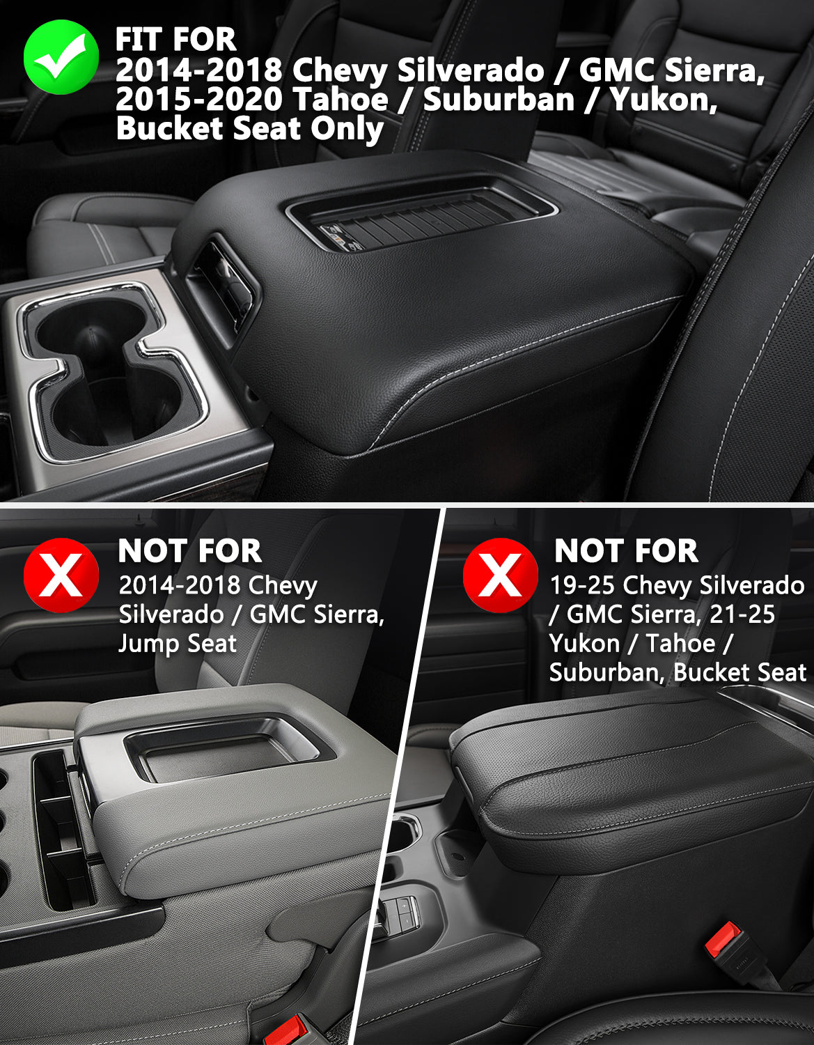 KBH Center Console Armrest Cover Pad for Bucket Seat 2014-2018 Chevy Silverado 1500 2500 3500,2014-2018 GMC Sierra 1500 2500 3500,2015-2020 Tahoe/Yukon/Suburban