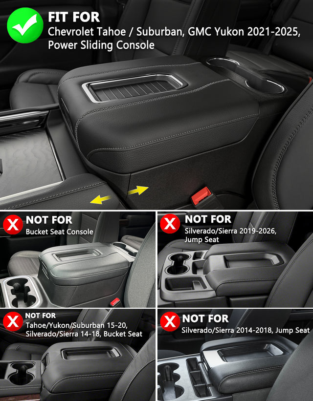 KBH Power Sliding Console Armrest Cover for Bucket Seat 2021-2026 Chevy Tahoe Suburban,2021-2025 GMC Yukon