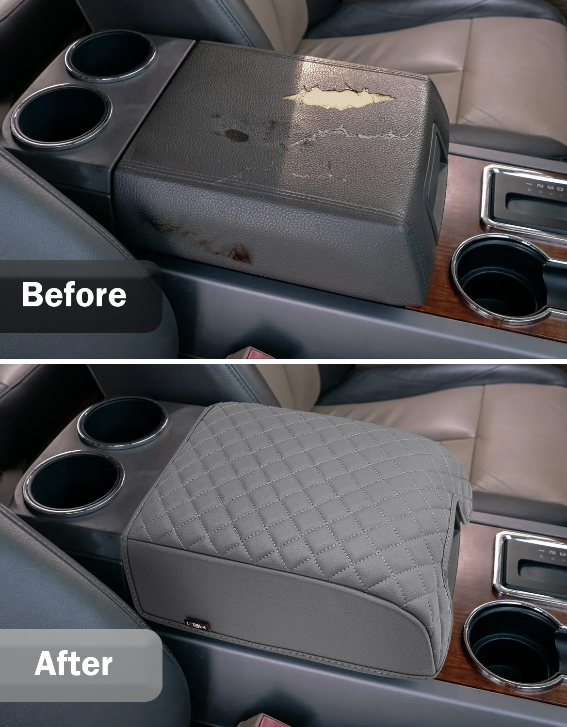 KBH Center Console Armrest Cover Pad for Bucket Seat 2004-2014 Ford F150 XL XLT STX, 2007-2017 Ford Expedition, 2006-2008 Lincoln Mark LT