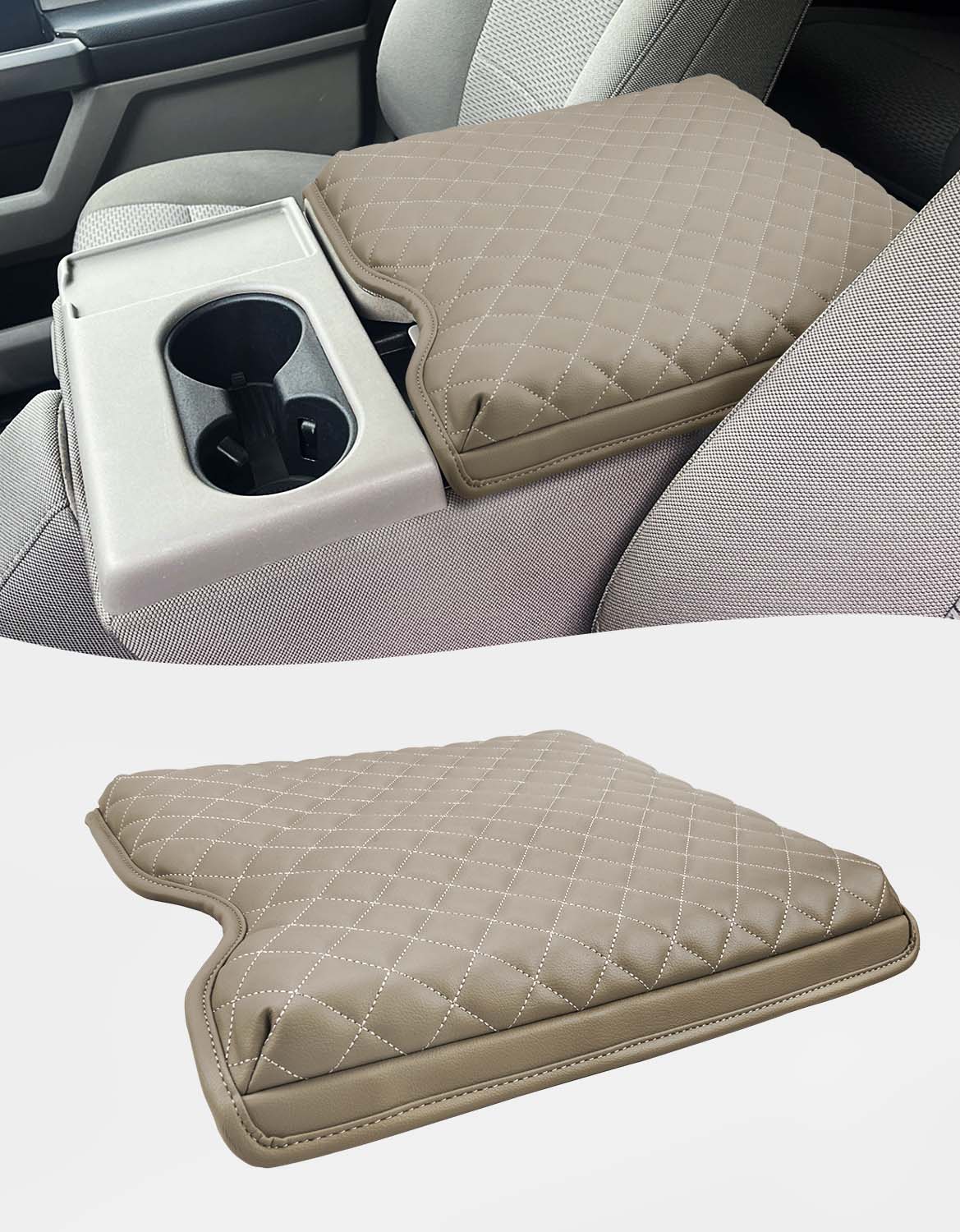 KBH Center Console Armrest PU Leather Cover Cushion Pad Protector for Ford F150 2015-2022, F250 F350 F450 2017-2022