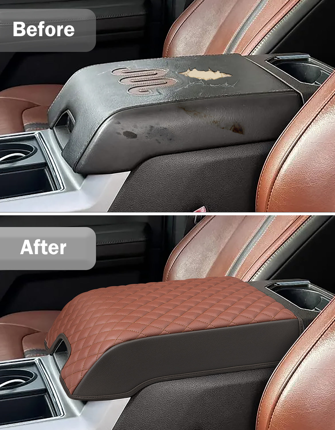 Center Console Armrest Cover Pad for Bucket Seat 2015-2020 Ford F150, 2017-2022 F250 F350 F450 F550 Super Duty, 2018-2024 Ford Expedition