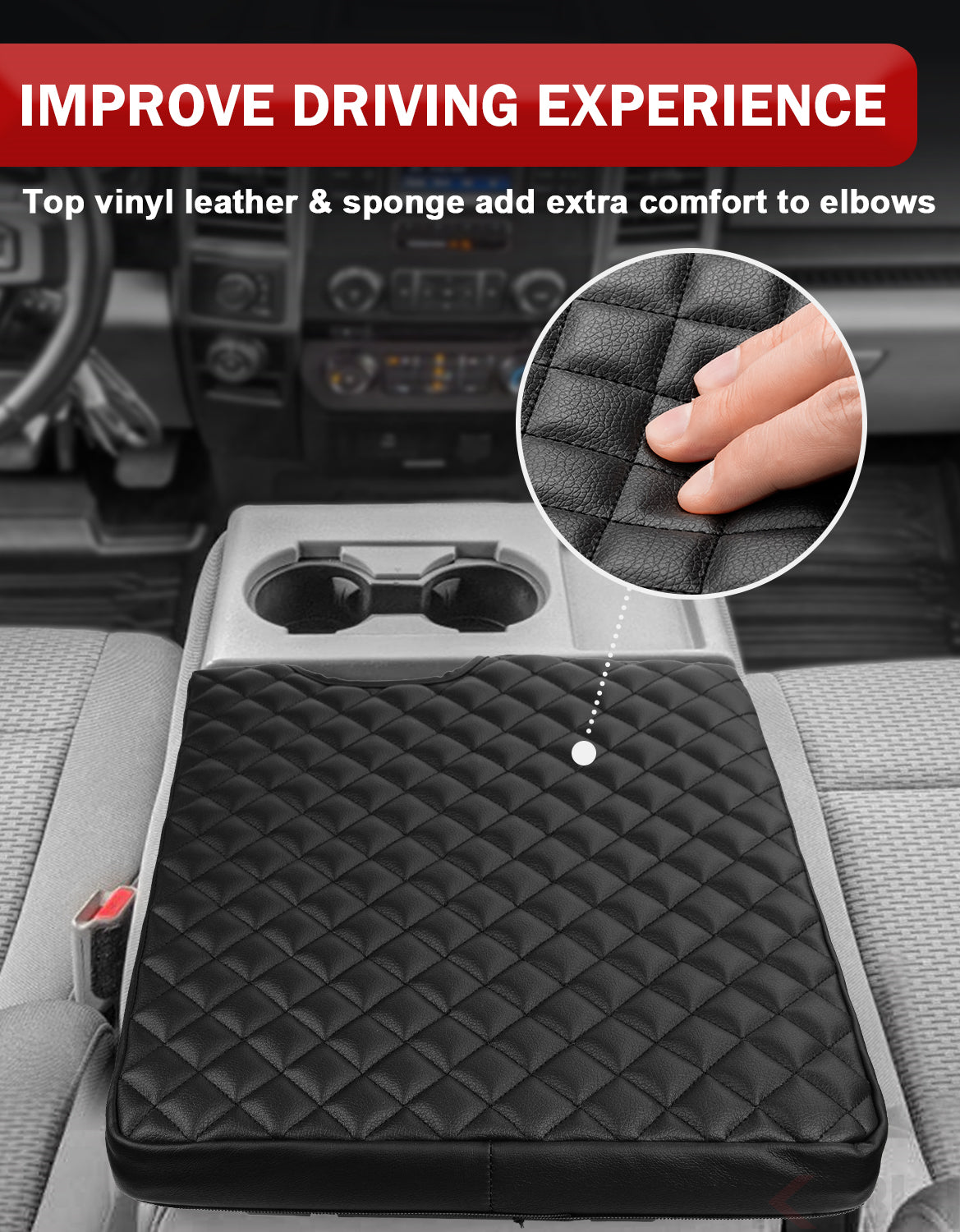 KBH Center Console Armrest PU Leather Cover for 2015-2022 Ford F150 , 2017-2022 Ford F250/F350/F450