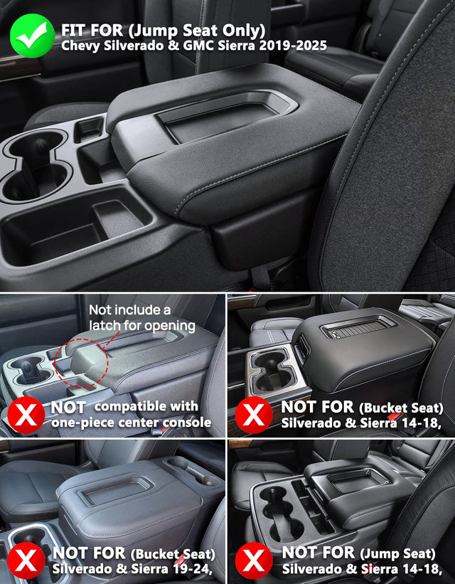 KBH Center Console Armrest Cover Pad for Jump Seat 2019-2025 GMC Sierra 1500 2500 3500,2019-2025 Chevy Silverado 1500 2500 3500