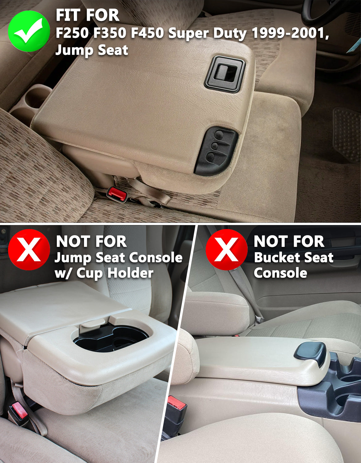 KBH Center Console Armrest Cover Pad for Jump Seat 1999-2001 Ford F250 F350 F450 Super Duty