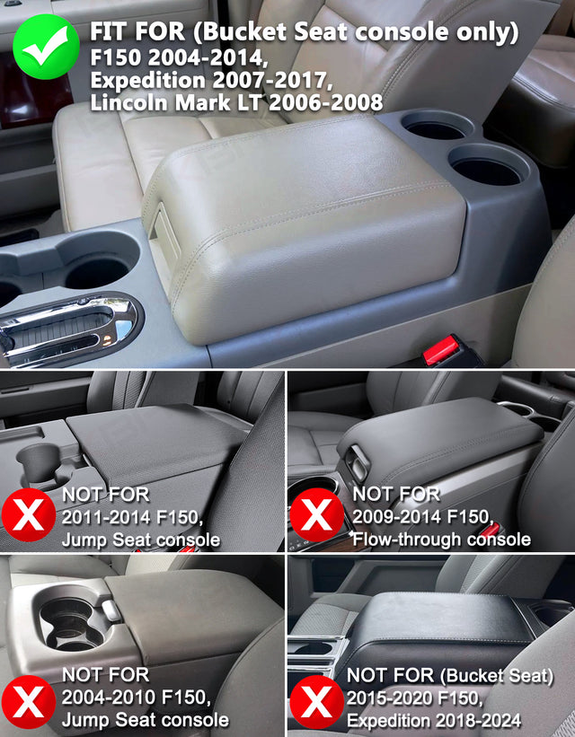 Center Console Armrest Cover Pad for Bucket Seat 2007-2017 Ford Expedition, 2004-2014 Ford F150, 2006-2008 Lincoln Mark LT