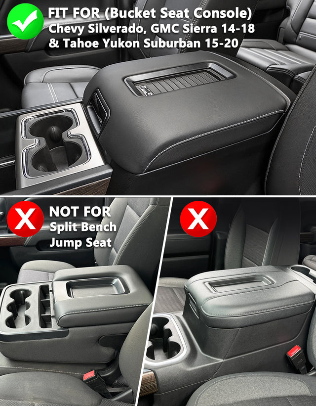 Center Console Armrest Cover Pad for Bucket Seat 2014-2018 Chevy Silverado 1500 2500 3500,2014-2018 GMC Sierra 1500 2500 3500,2015-2020 Tahoe/Yukon/Suburban