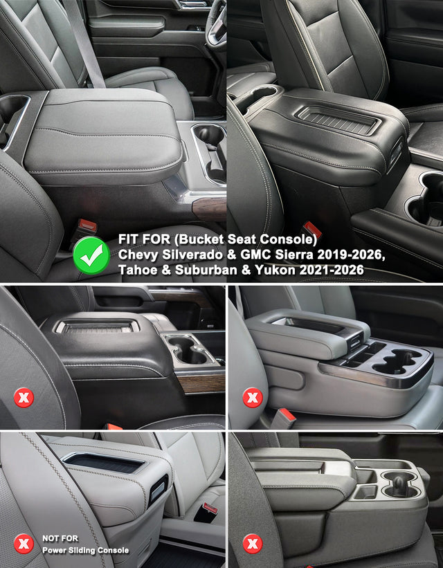 KBH Center Console Cushion Cover for  Bucket Seat 2019-2026 GMC Sierra 1500 2500 3500,2019-2026 Chevy Silverado 1500 2500 3500, 2021-2026 Tahoe/Suburban/Yukon