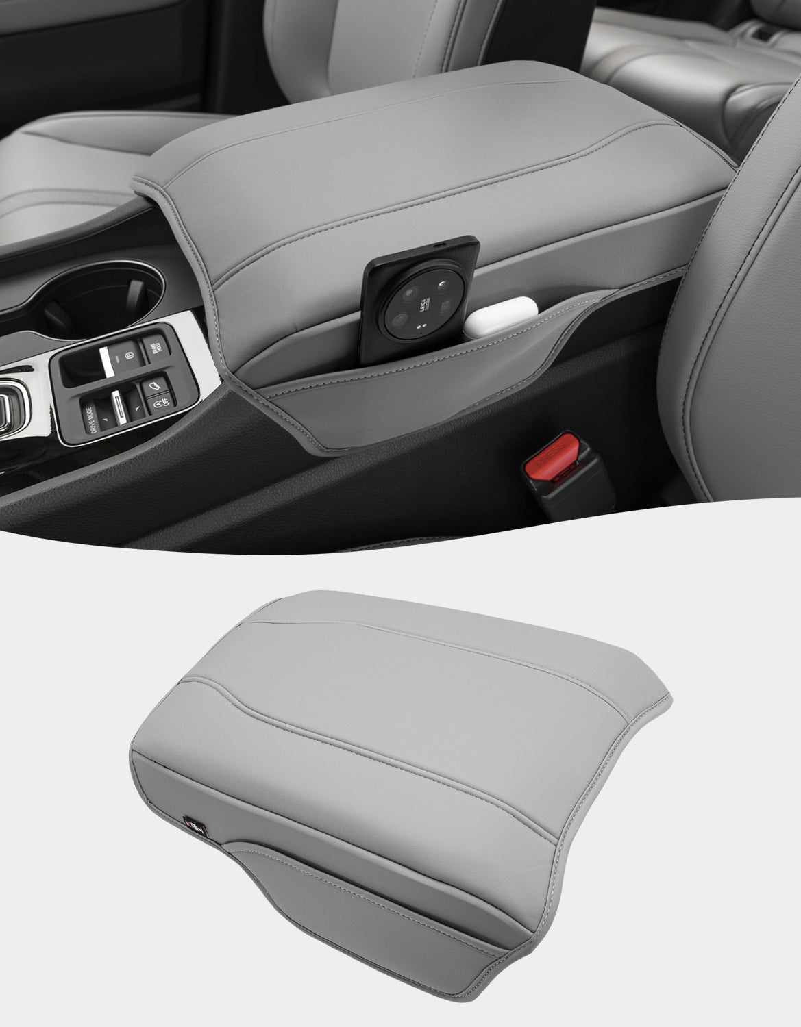 KBH Center Console Armrest Cover for Honda Pilot 2023-2026, Ridgeline 2024-2025, Passport 2024-2026，Middle Console Lid Protector with Side Pockets