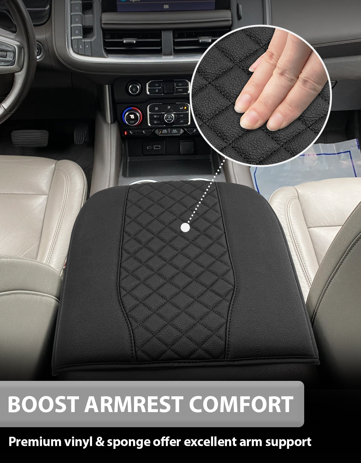 KBH Center Console Cushion Cover for  Bucket Seat 2019-2026 GMC Sierra 1500 2500 3500,2019-2026 Chevy Silverado 1500 2500 3500, 2021-2026 Tahoe/Suburban/Yukon