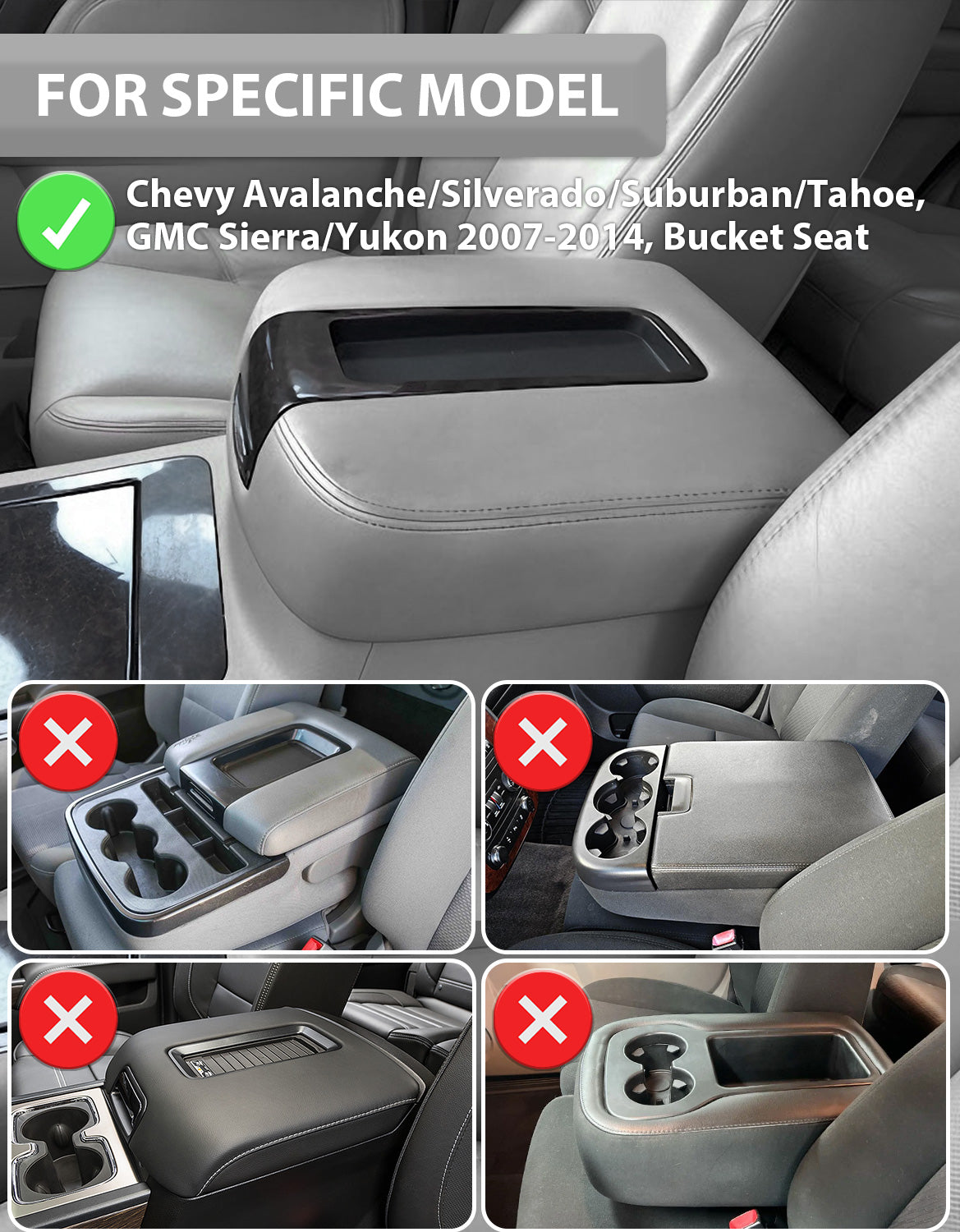 Center Console Armrest Cover for Bucket Seat 2007-2014 Chevy Silverado 1500 2500 3500,2007-2014 Chevy Avalanche & Suburban & Tahoe,2007-2014 GMC Sierra 1500 2500 3500,2007-2014 GMC Yukon