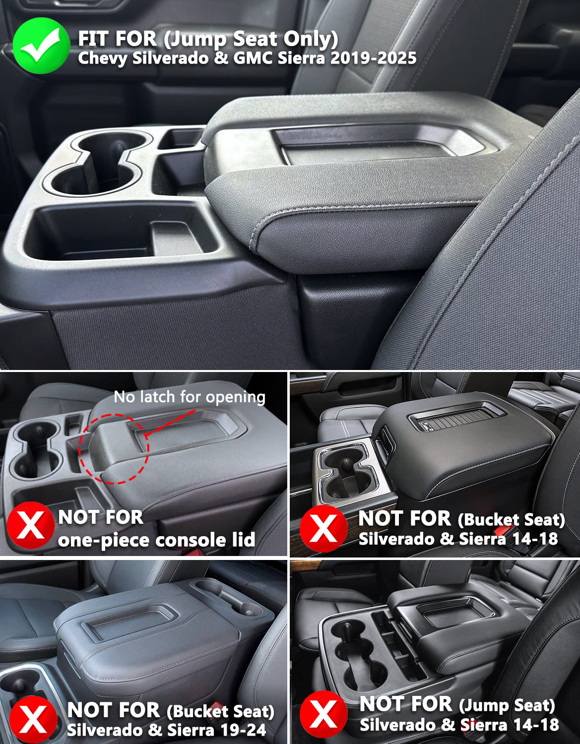 KBH Center Console Armrest Cover Pad for Jump Seat 2019-2025 GMC Sierra 1500 2500 3500,2019-2025 Chevy Silverado 1500 2500 3500