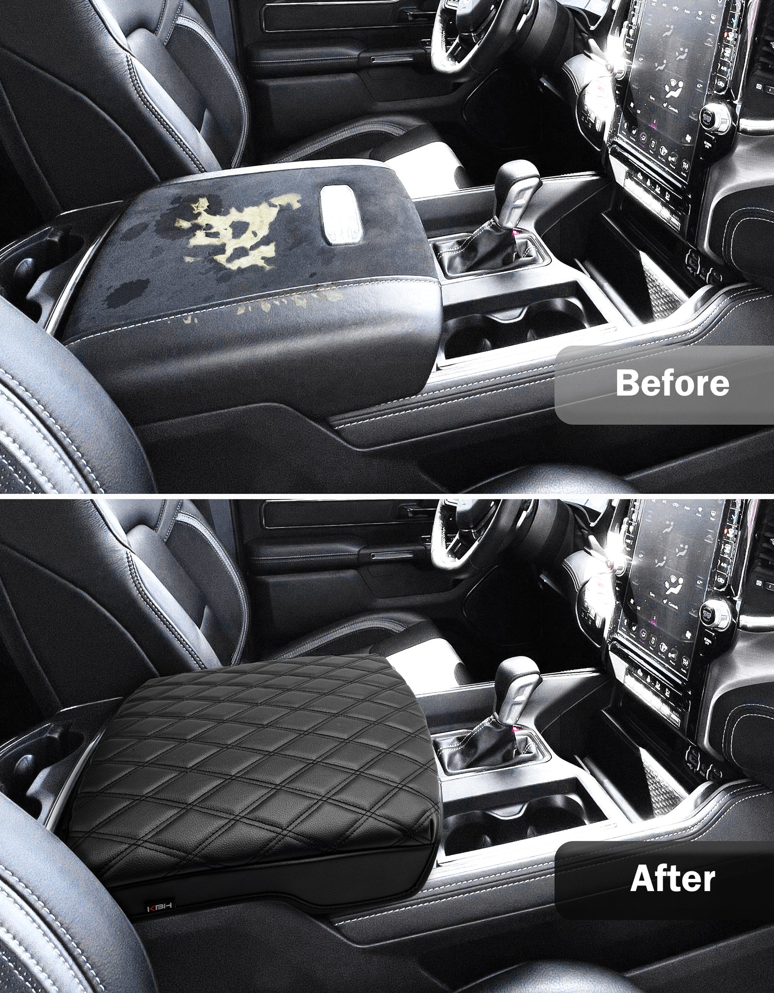 KBH Center Console Armrest Cover Pad Cushion Protector for Bucket Seat 2019-2025 Dodge Ram 1500 2500 3500