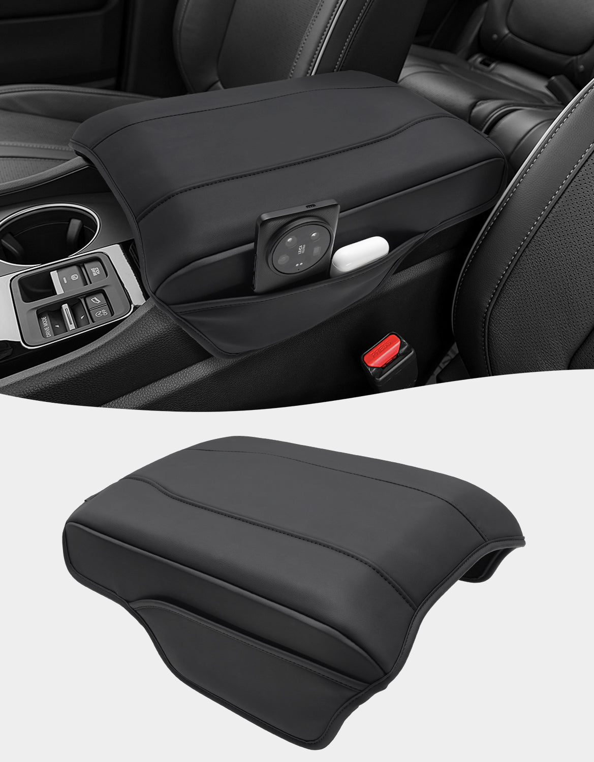 KBH Center Console Armrest Cover for Honda Pilot 2023-2026, Ridgeline 2024-2025, Passport 2024-2026，Middle Console Lid Protector with Side Pockets