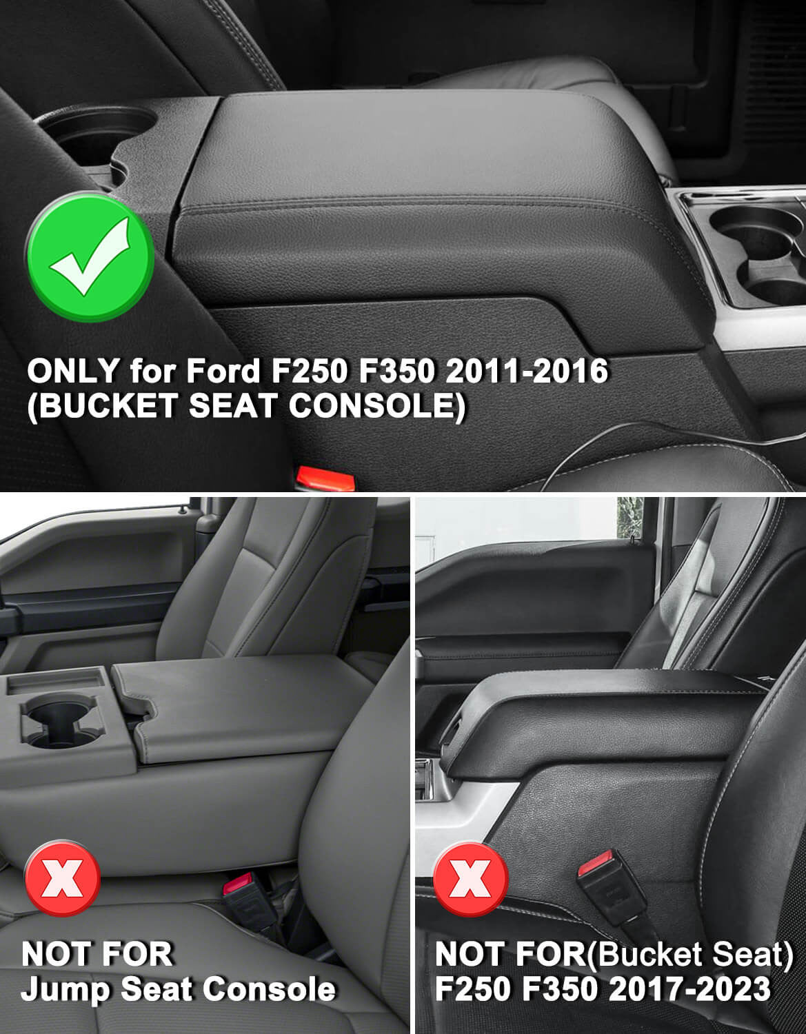 KBH Center Console Cover Pad for Bucket Seat 2011-2016 Ford F250 F350 F450 Super Duty