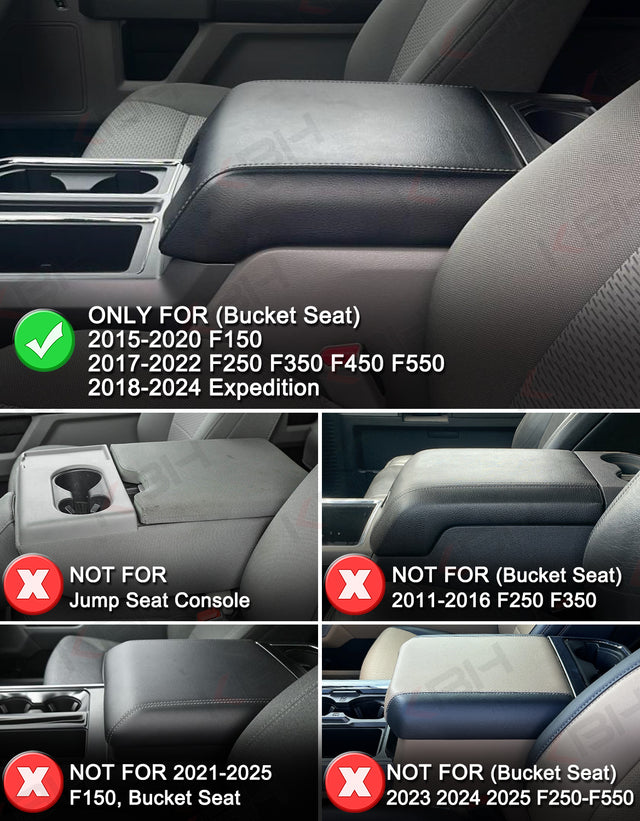 Center Console Armrest Cover Pad for Bucket Seat 2015-2020 Ford F150, 2017-2022 F250 F350 F450 F550 Super Duty, 2018-2024 Ford Expedition