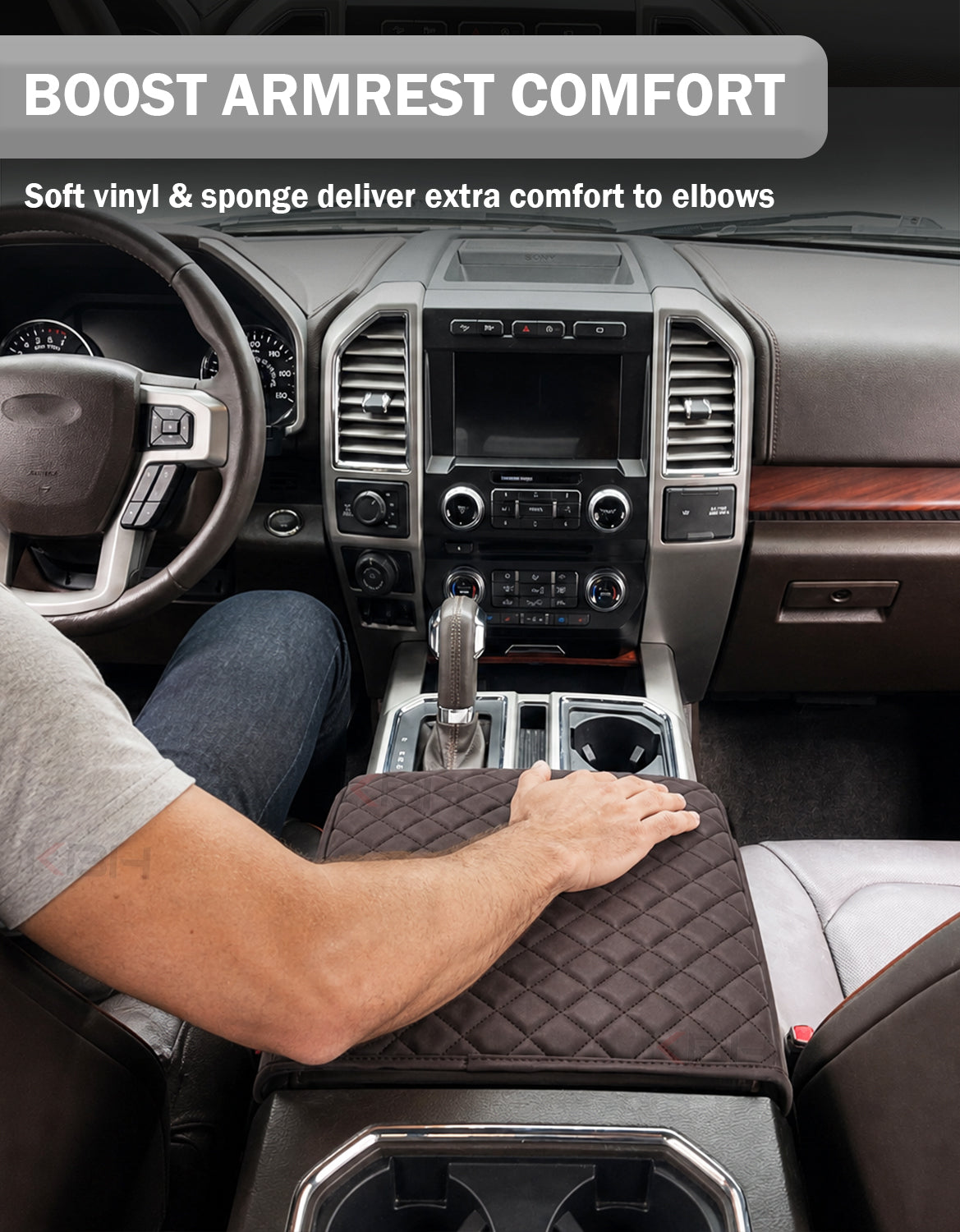 Center Console Armrest Cover Pad for Bucket Seat 2015-2020 Ford F150, 2017-2022 F250 F350 F450 F550 Super Duty, 2018-2024 Ford Expedition