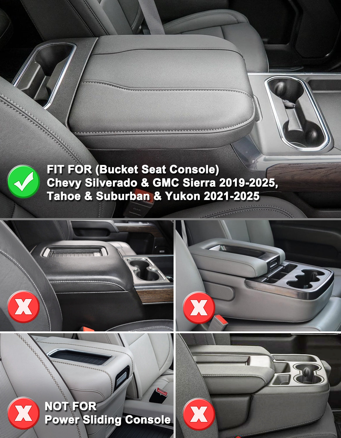 KBH Center Console Armrest Cover Pad for Bucket Seat 2019-2025 Chevy Silverado 1500 2500 3500 & GMC Sierra 1500 2500 3500,2021-2025 Tahoe/Suburban/Yukon