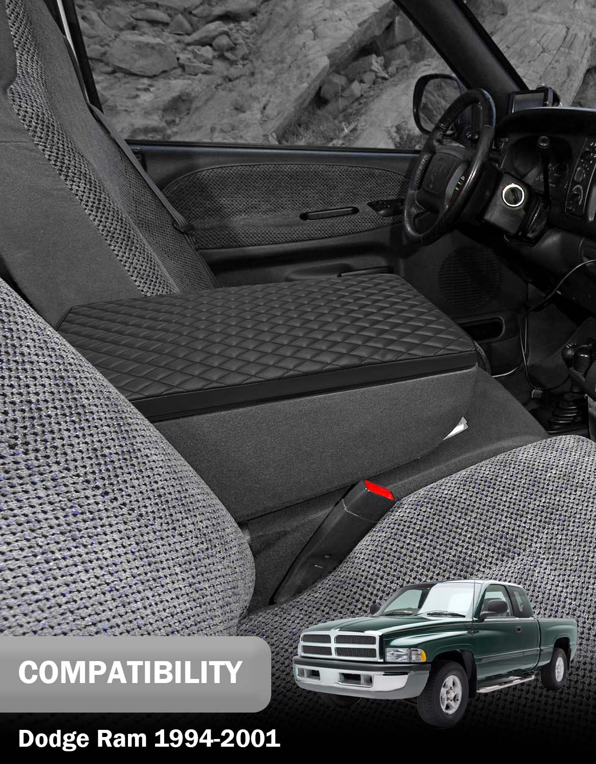 KBH Black Center Console Armrest Cover for Dodge Ram 1994-2001