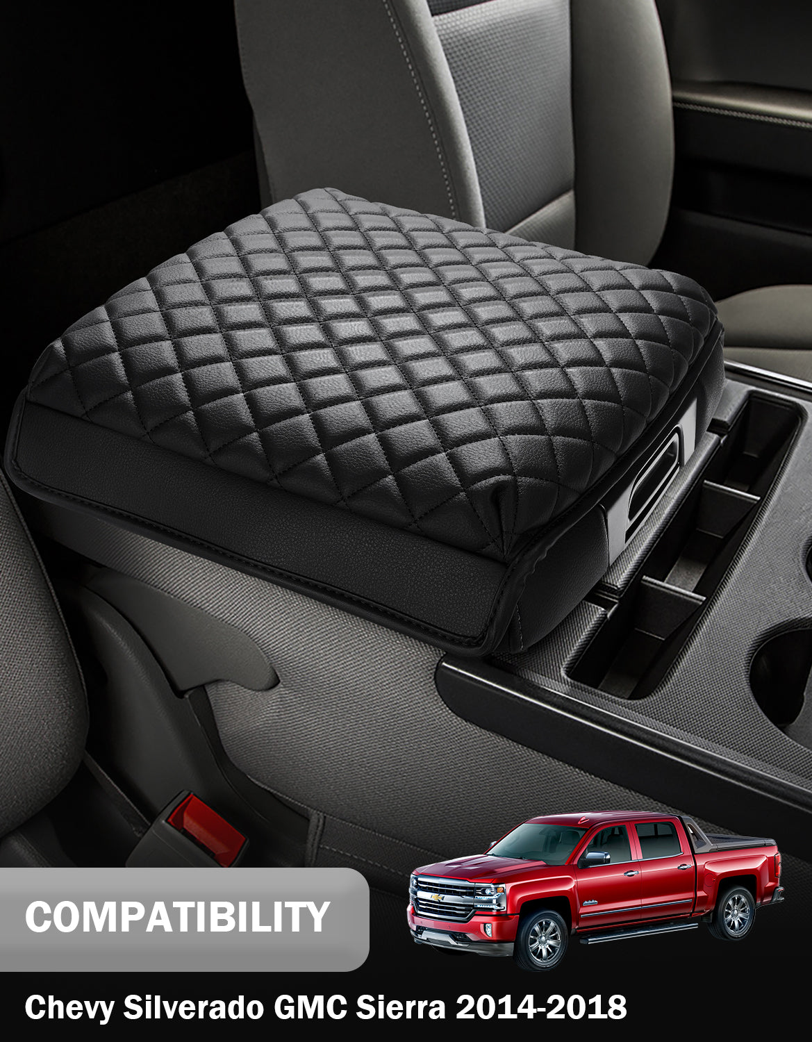 KBH Center Console Armrest Cover Cushion Pad Protector for Chevrolet Silverado, GMC Sierra 1500/2500/3500 2014-2018