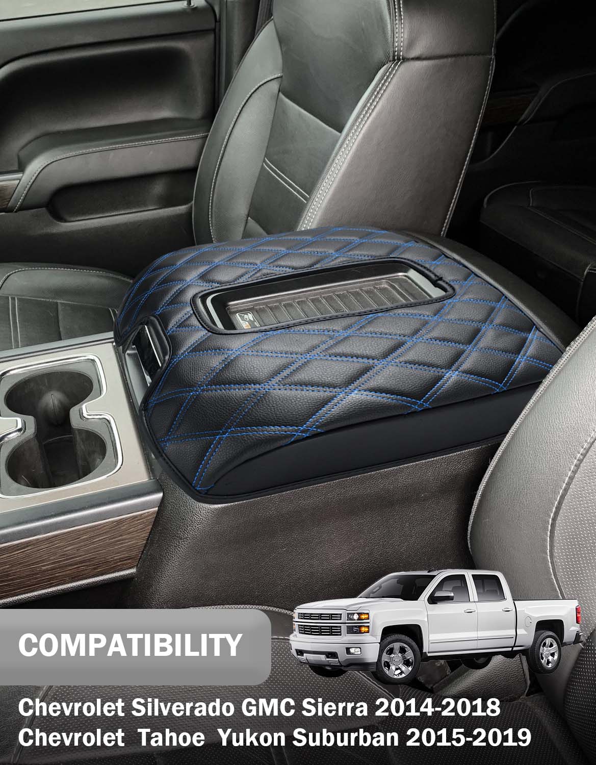 KBH Center Console Armrest Cover Cushion Pad Protector for 2014-2018 Chevy Silverado & GMC Sierra 1500/2500/3500,2015-2020 Tahoe/Yukon/Suburban