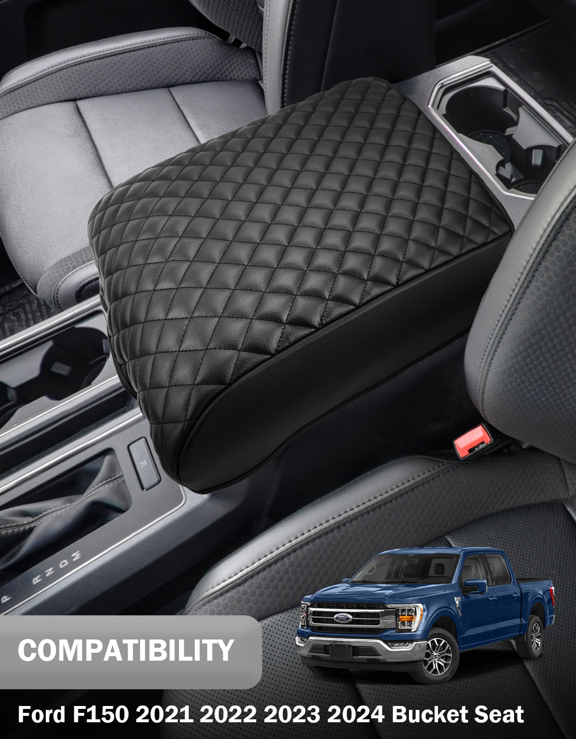 KBH Center Console Armrest Cover Pad Cushion Protector for 2021-2024 Ford F-150