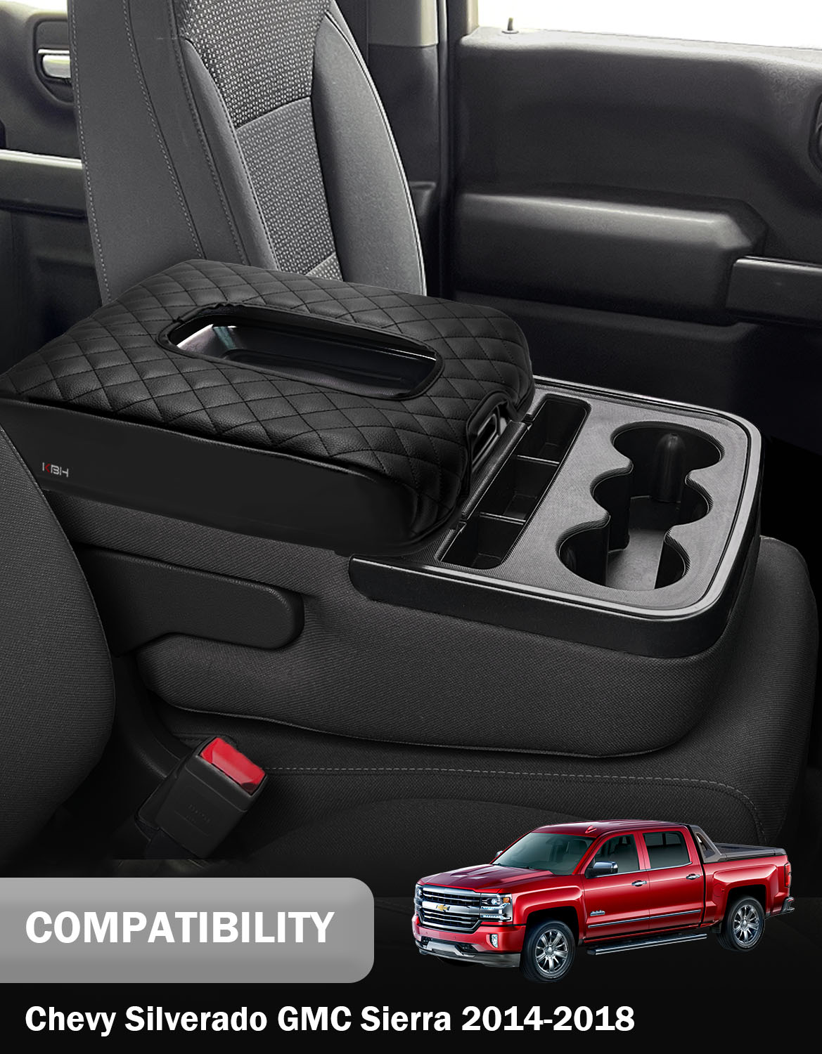 KBH Center Console Armrest Cover Cushion Pad Protector for 2014-2018 Chevy Silverado & GMC Sierra