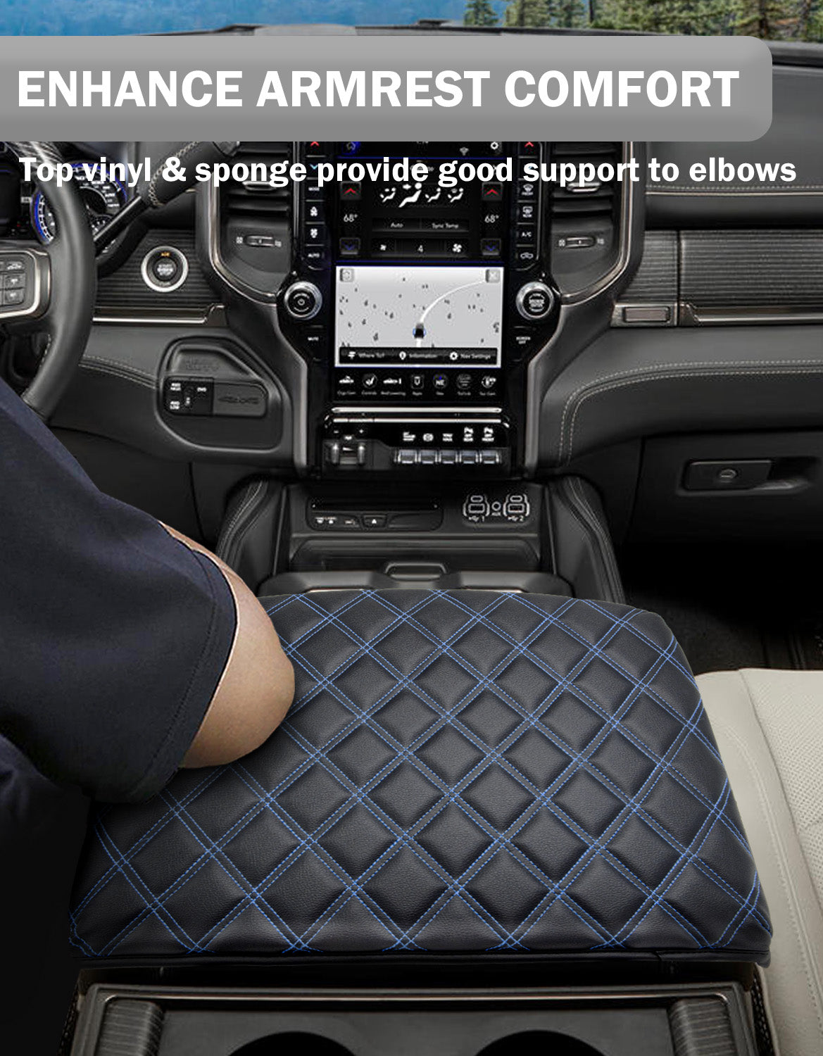 KBH Center Console Armrest Cover Pad Cushion Protector for Bucket Seat 2019-2025 Dodge Ram 1500 2500 3500
