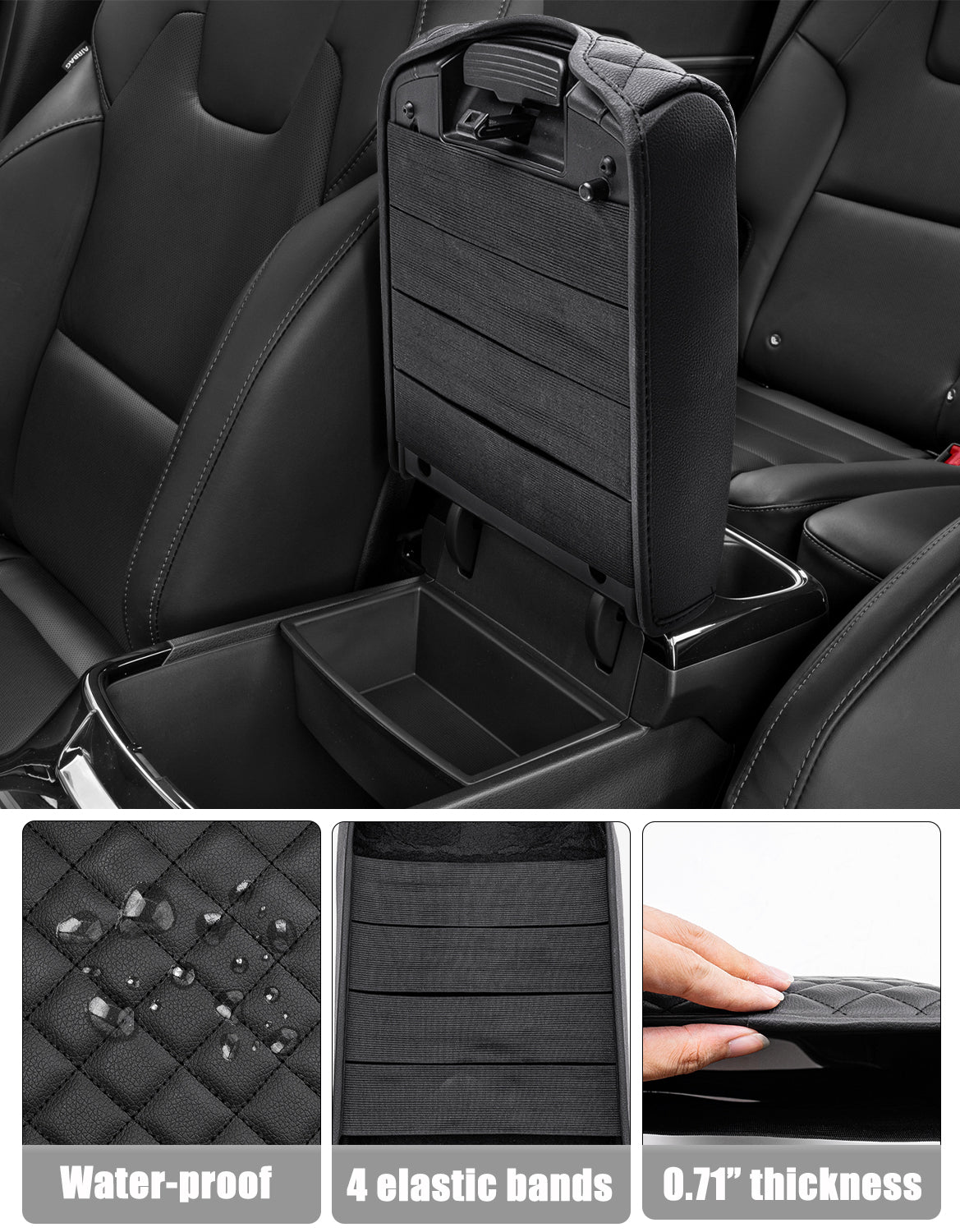 Custom Fit Black Leather Console Lid Cover For Kia Cadenza (2014-2016)