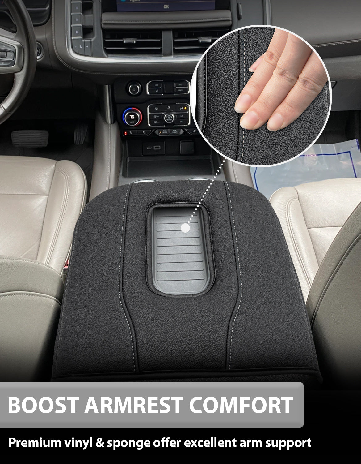 KBH Center Console Cushion Cover for Bucket Seat 2019-2025 GMC Sierra 1500 2500 3500,2019-2025 Chevy Silverado 1500 2500 3500, 2021-2025 Tahoe/Suburban/Yukon