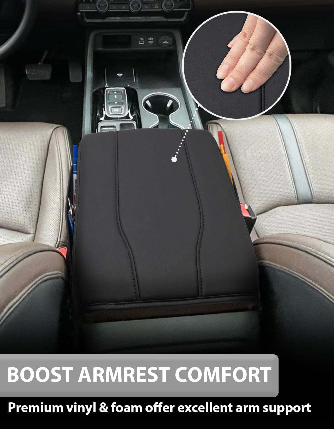 KBH Center Console Armrest Cover for Honda Pilot 2023-2026, Ridgeline 2024-2025, Passport 2024-2026，Middle Console Lid Protector with Side Pockets