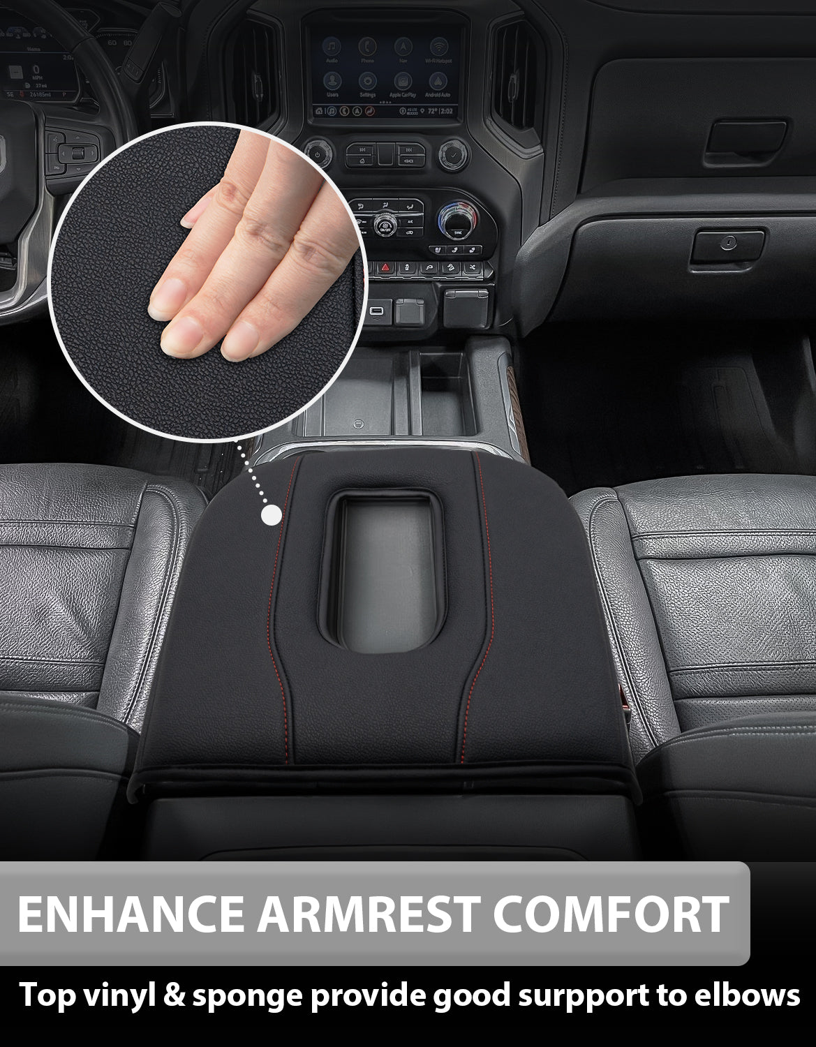 KBH Center Console Cushion Cover for Bucket Seat 2019-2025 GMC Sierra 1500 2500 3500,2019-2025 Chevy Silverado 1500 2500 3500, 2021-2025 Tahoe/Suburban/Yukon