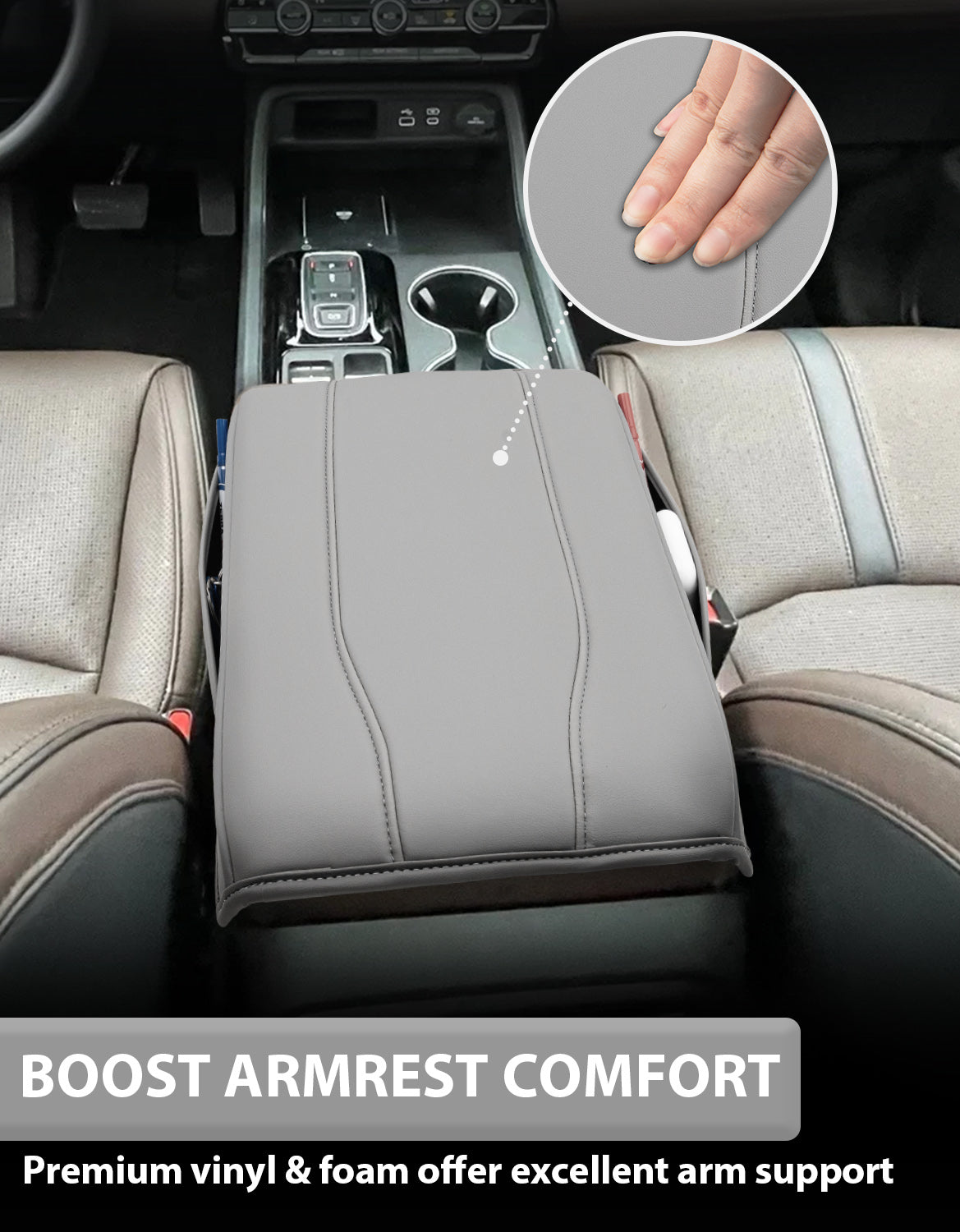 KBH Center Console Armrest Cover for Honda Pilot 2023-2026, Ridgeline 2024-2025, Passport 2024-2026，Middle Console Lid Protector with Side Pockets