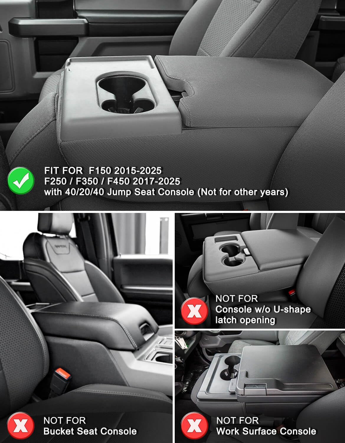 KBH Center Console Armrest Cover Pad for Jump Seat 2015-2025 Ford F150, 2017-2025 Ford F250 F350 F450 Super Duty