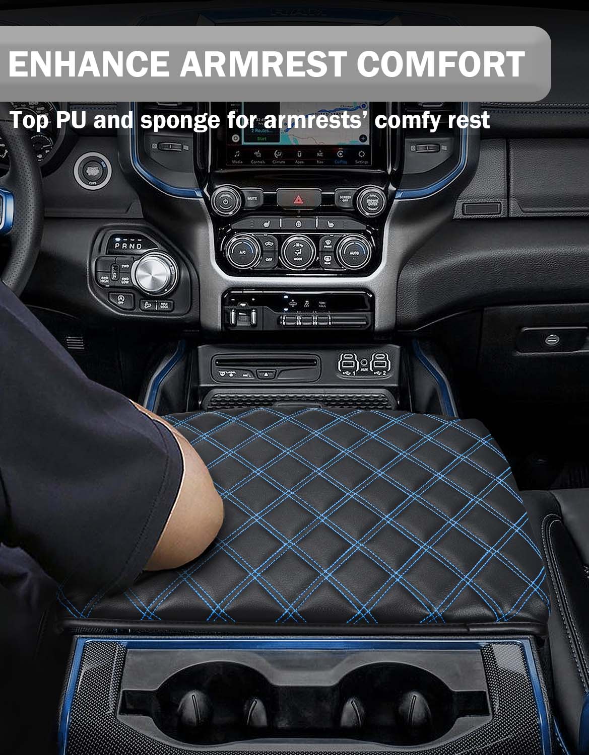 KBH Center Console Armrest Cover Pad Cushion Protector for Bucket Seat 2019-2025 Dodge Ram 1500 2500 3500