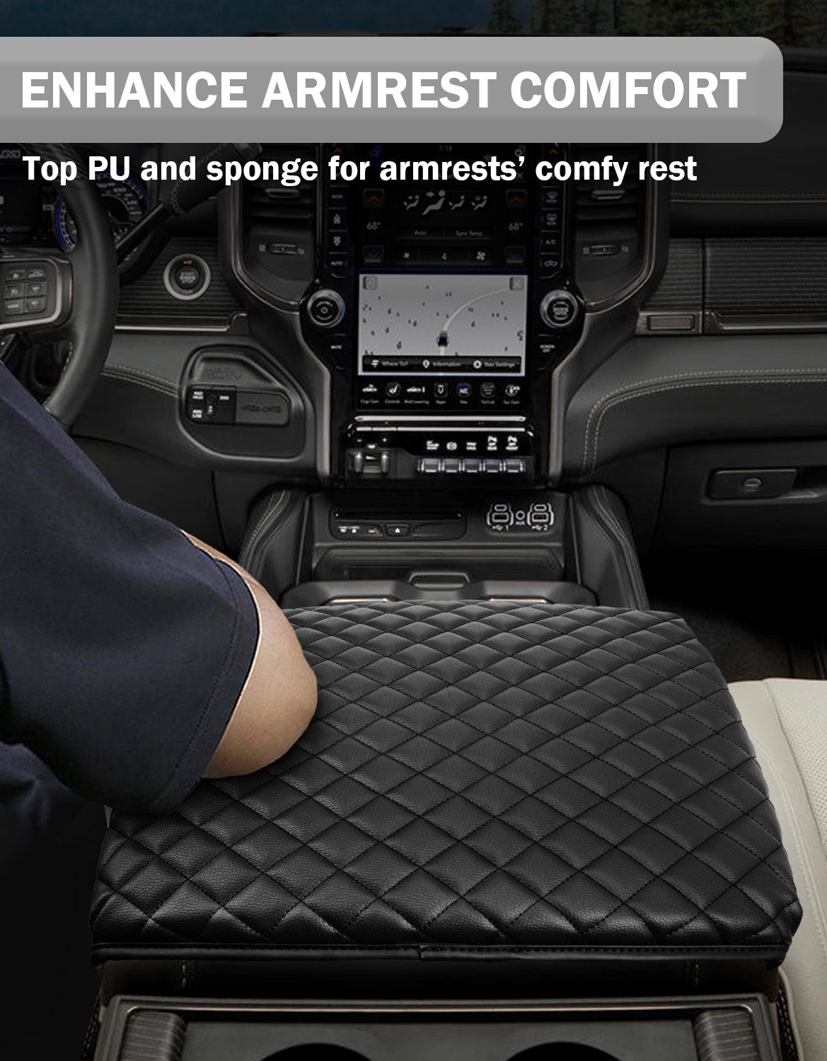 KBH Center Console Armrest Cover Pad Cushion Protector for 2019-2025 Dodge Ram 1500/2500/3500